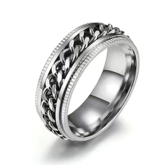 Silver Chain Anxiety Fidget Spinner Ring - Picture 3 of 6